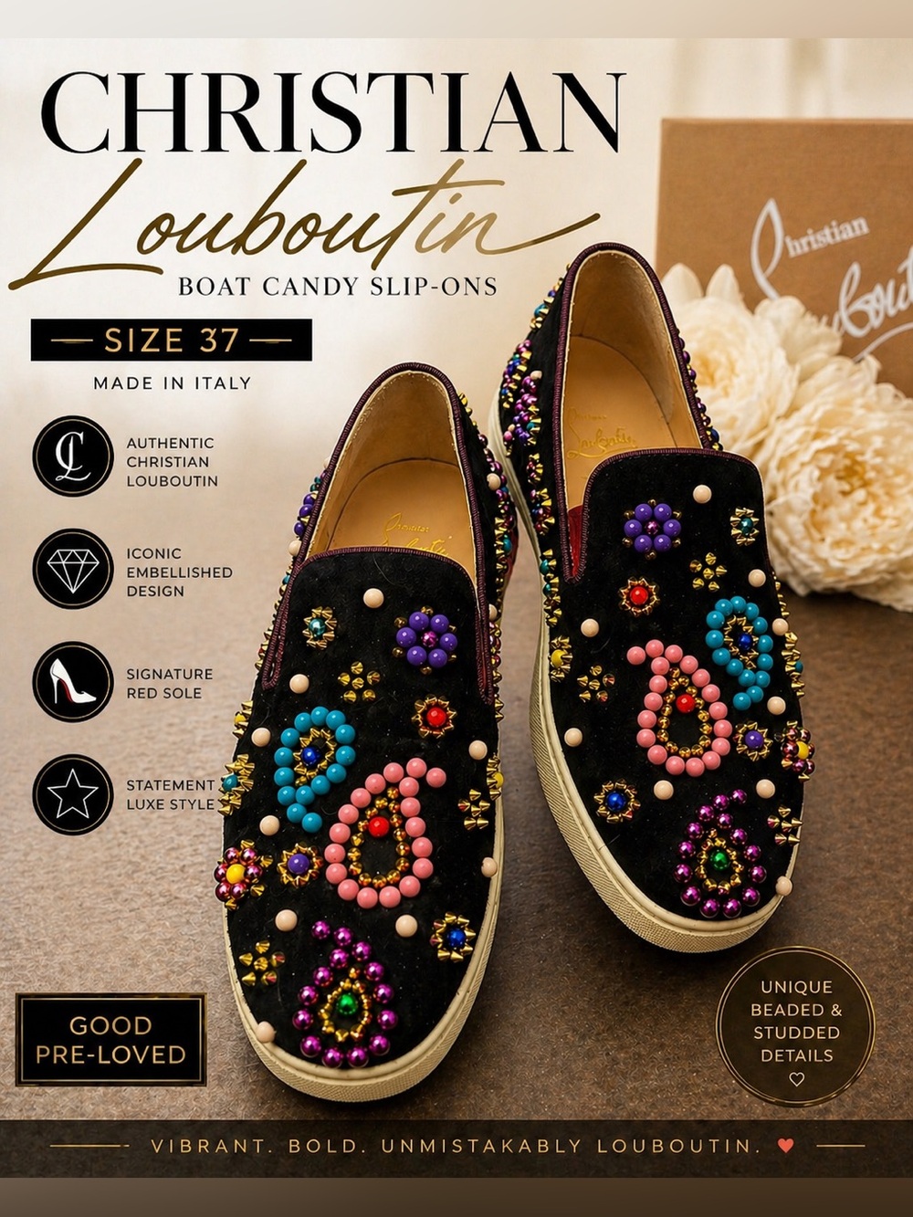Christian Louboutin Boat Candy Slip-on| Size 37